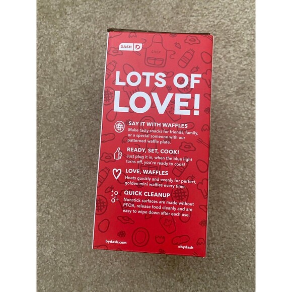 Dash Valentine's Day LOVE Mini Waffle Maker X O Brand new in box - Picture 2 of 7